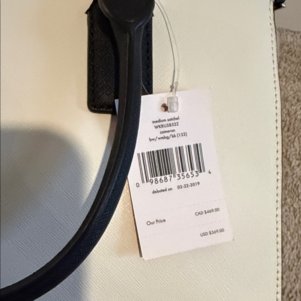 Kate Spade Cameron Medium Satchel Shoulder Tote Bag White Beige Black Leather - Picture 6 of 6
